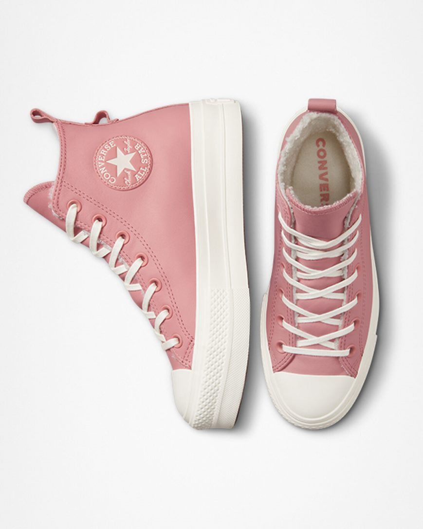 Zapatos Plataforma Converse Chuck Taylor All Star Lift Lined Cuero Altas Mujer Rosas | PE 5W7P2E